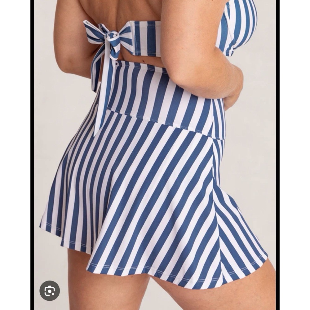 Shapermint Essentials White Blue Striped High Waist  Swim Skirt XL‎ NWOT